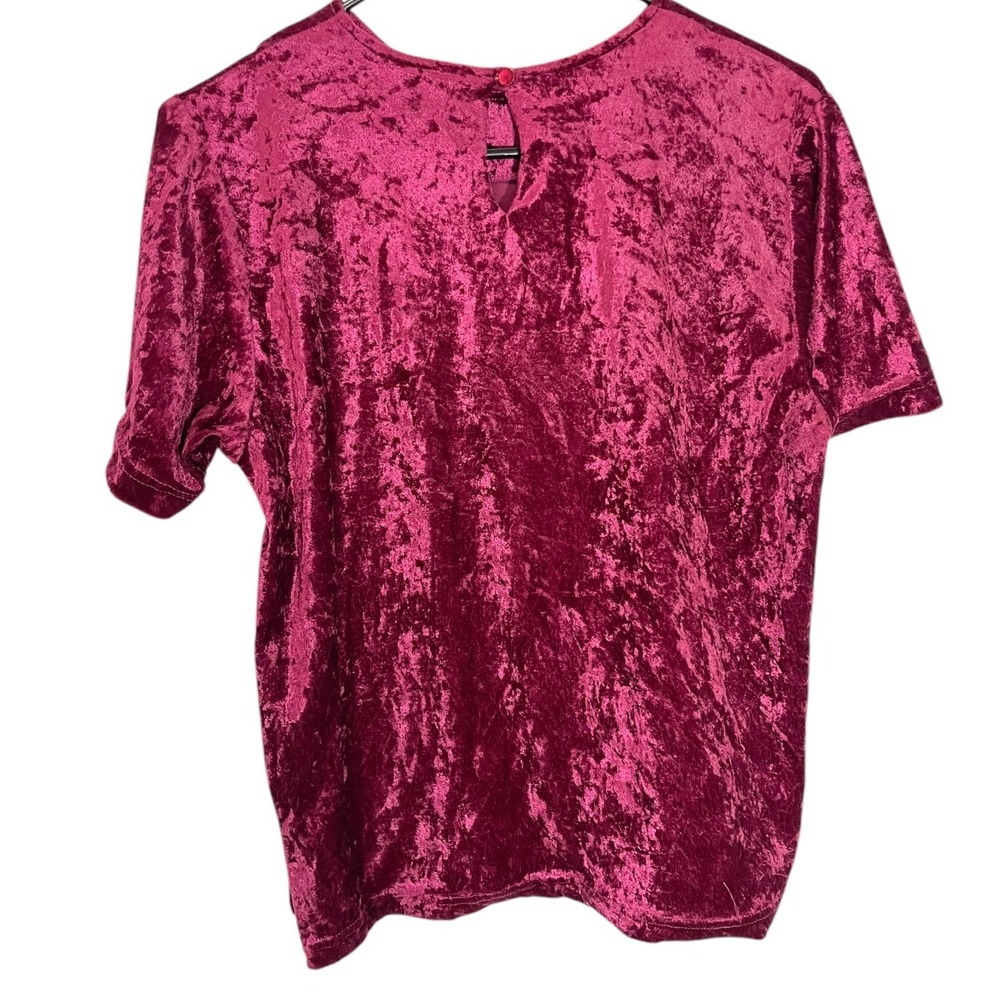Blair Boutique Small Magenta Crushed Velvet Short Sleeve Top Keyhole Back 90s